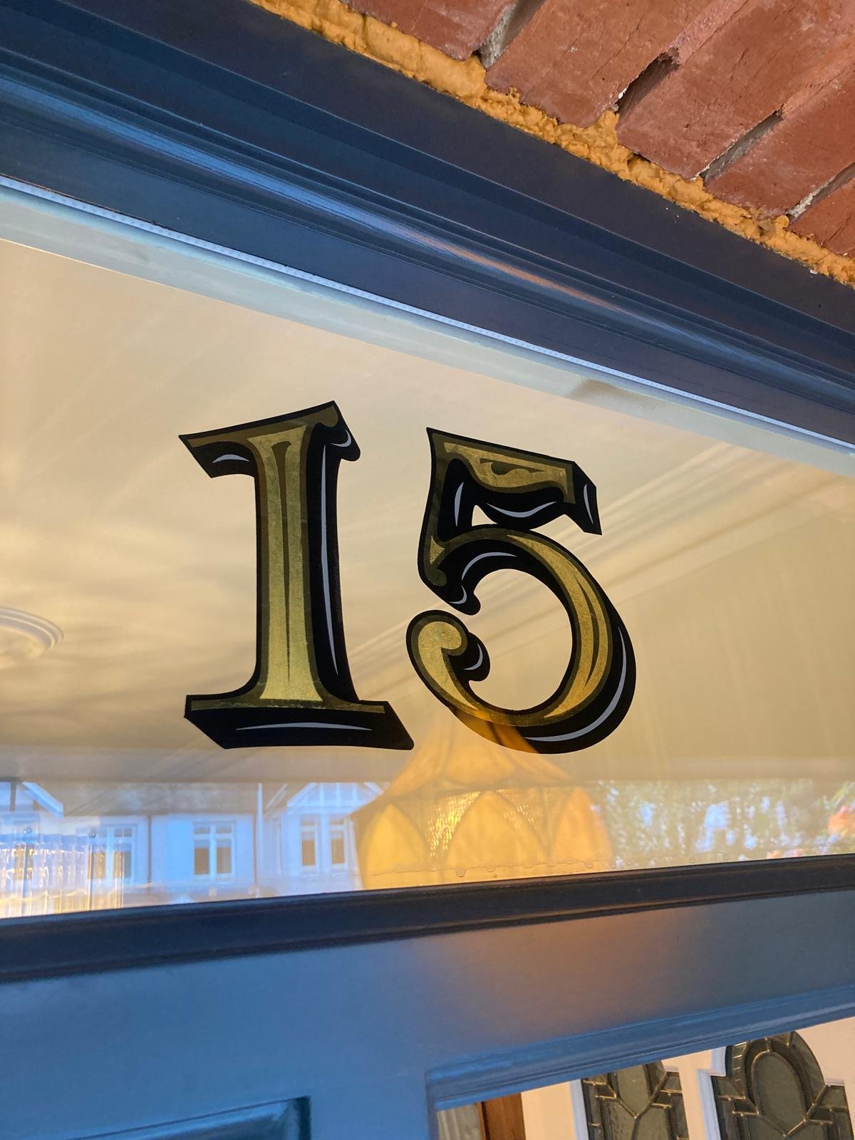 London House Number co, Reverse glass gilding House Number fanlight transom