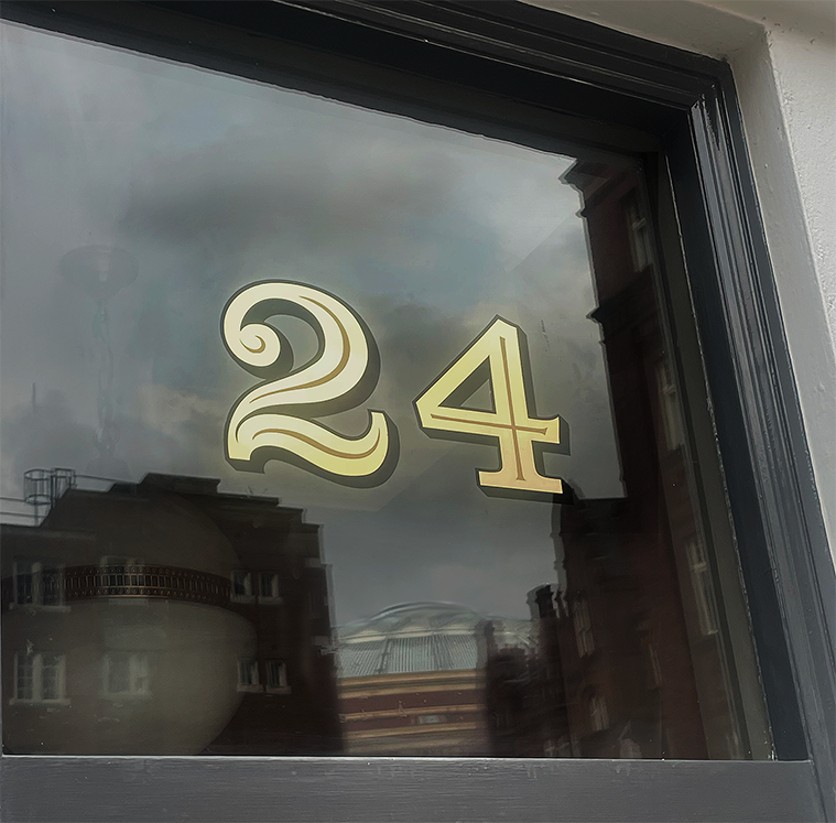 London House Number co, Reverse glass gilding House Number on Pillars, columns, fanlight transom