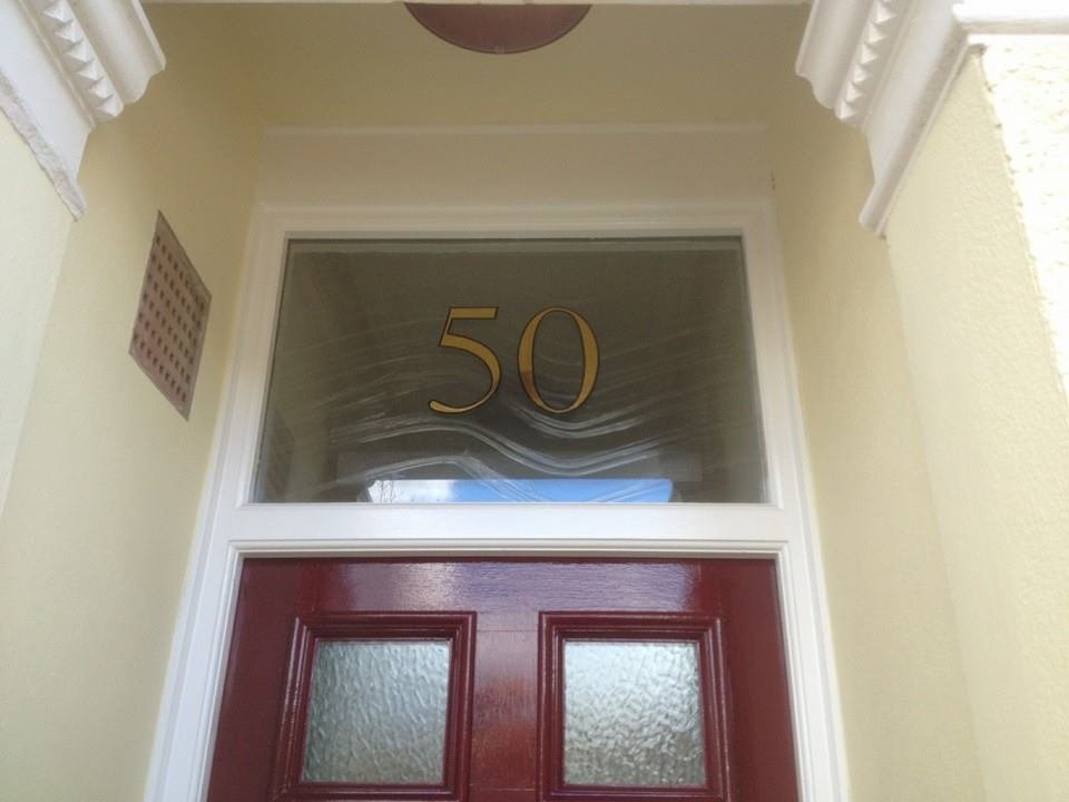 London House Number co, Reverse glass gilding House Number on Pillars, columns, Restoration fanlight transom