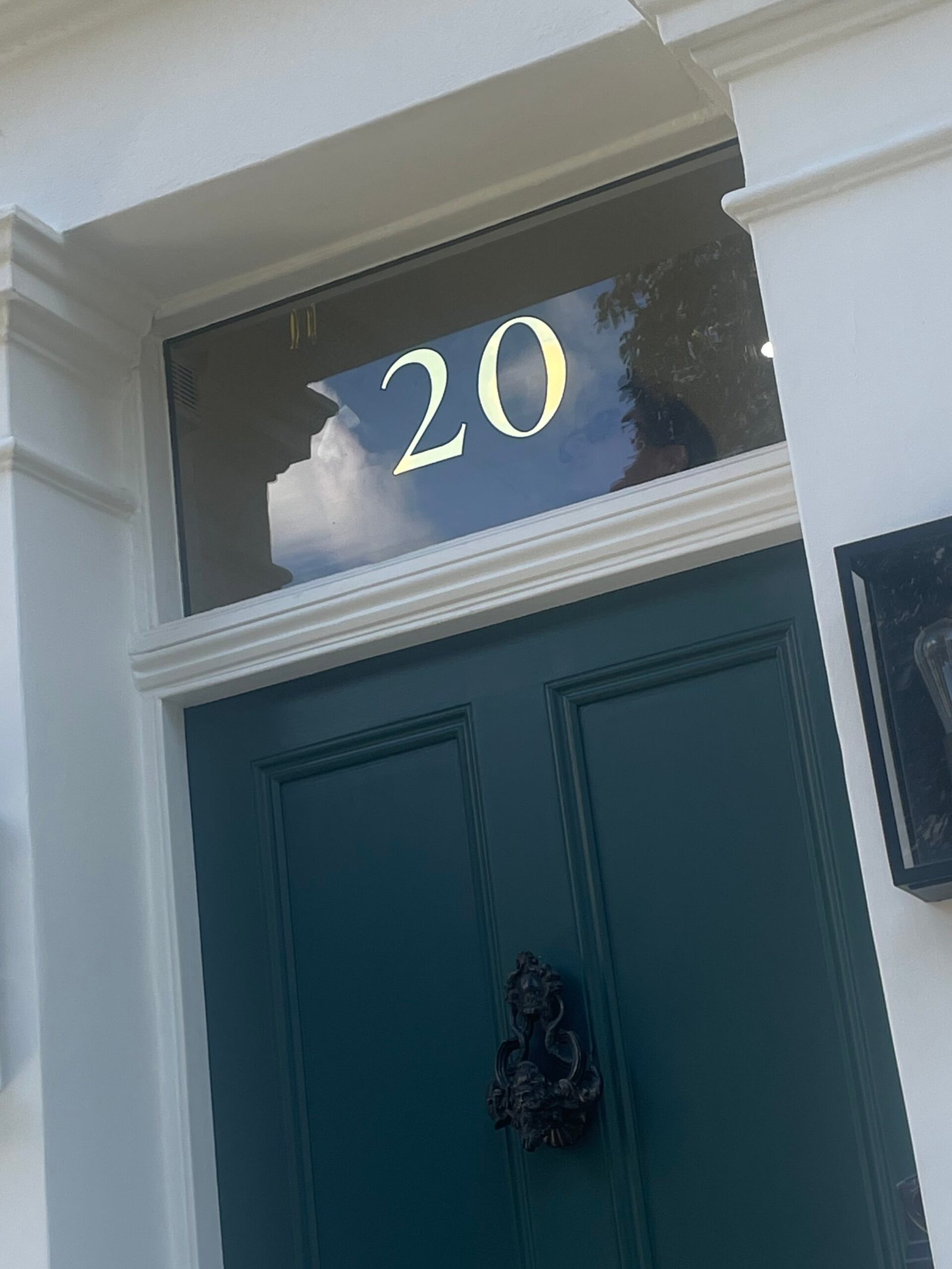 Reverse glass gilding House Number fanlight transom